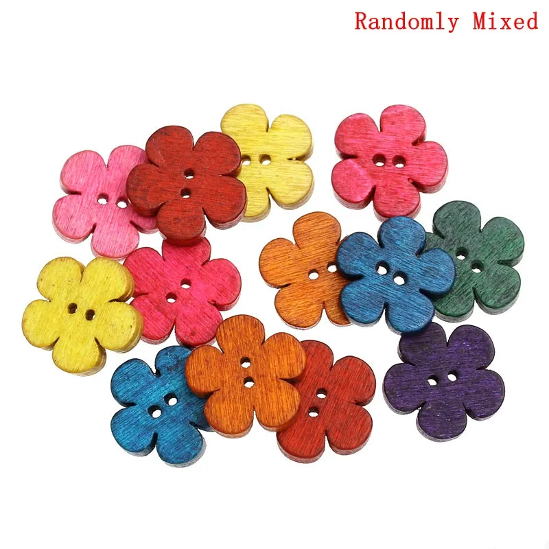 

New 100PCs Wood Sewing Button Scrapbooking Flower At Random 2 Holes Clothing Crafts Handwork Accessories Decorative 19mm x 18mm