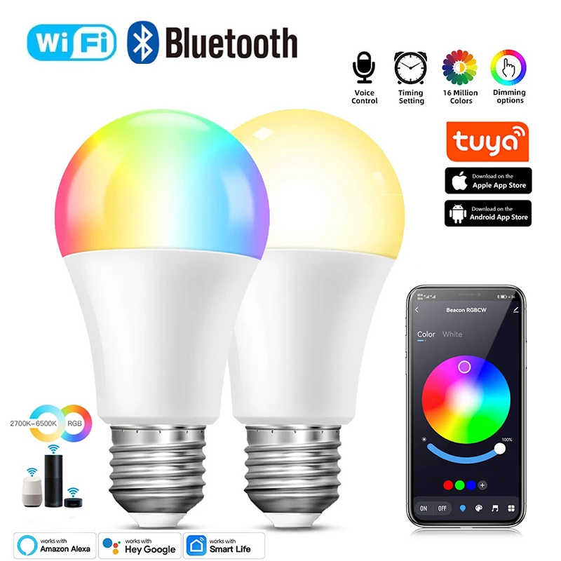 Умная лампа Tuya с Wi-Fi/Bluetooth Светодиодная E27 RGB умные лампочки 220 В 110