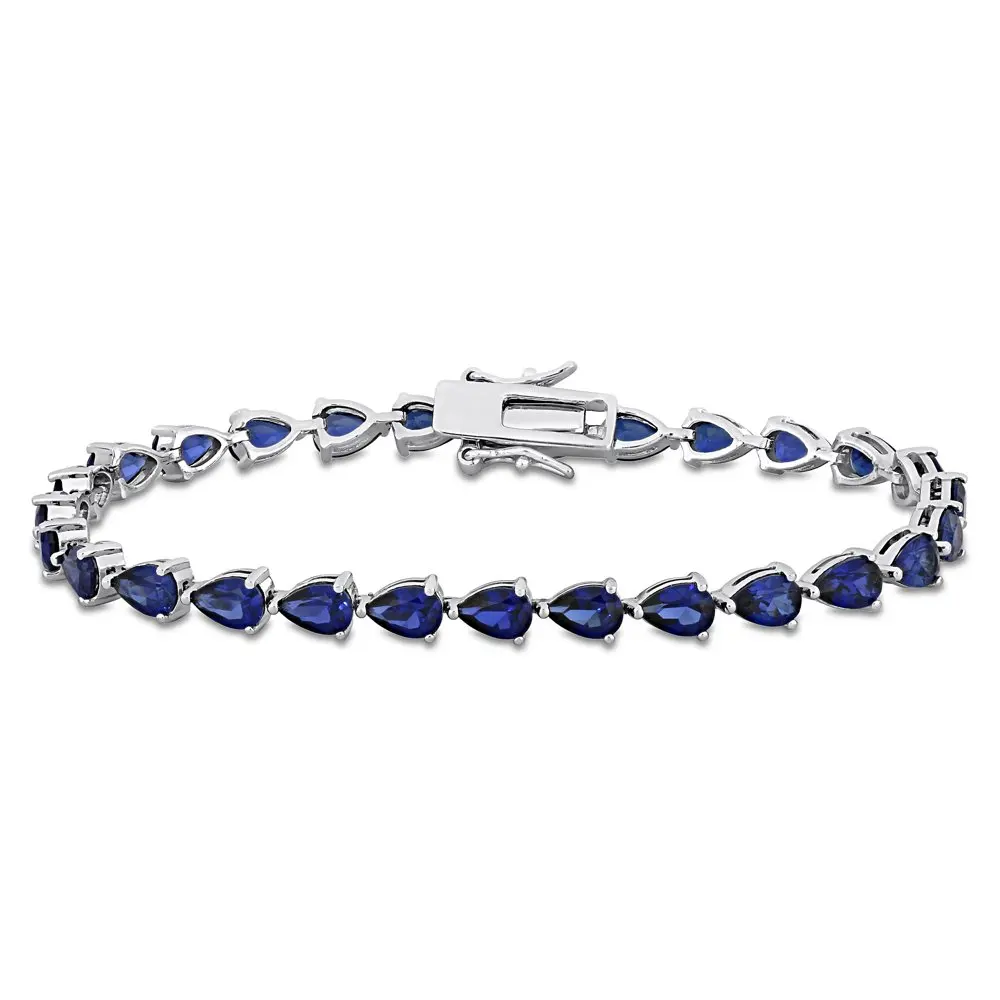 

Women`s 13-1/2 Carat T.G.W. Pear-Cut Created Blue Sapphire Sterling Silver Tennis Bracelet