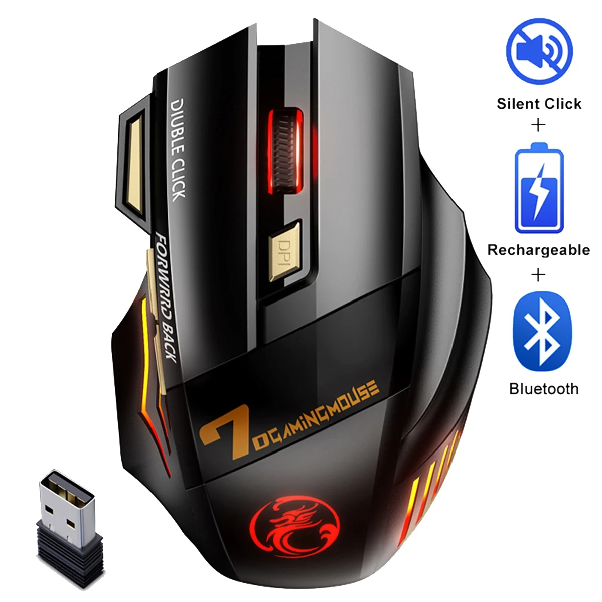 

Беспроводная игровая мышь для компьютера, 2,4 ГГц, RGB перезаряжаемая игровая мышь, Bluetooth USB мышь, бесшумная эргономичная мышь