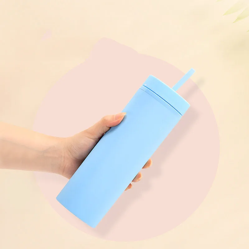 Xiaomi Hot Sale 16oz Acrylic Slim Skinny Tumbler Colorful Matte Water Bottle with Lid Straw Double Wall for New Year Party Gifts