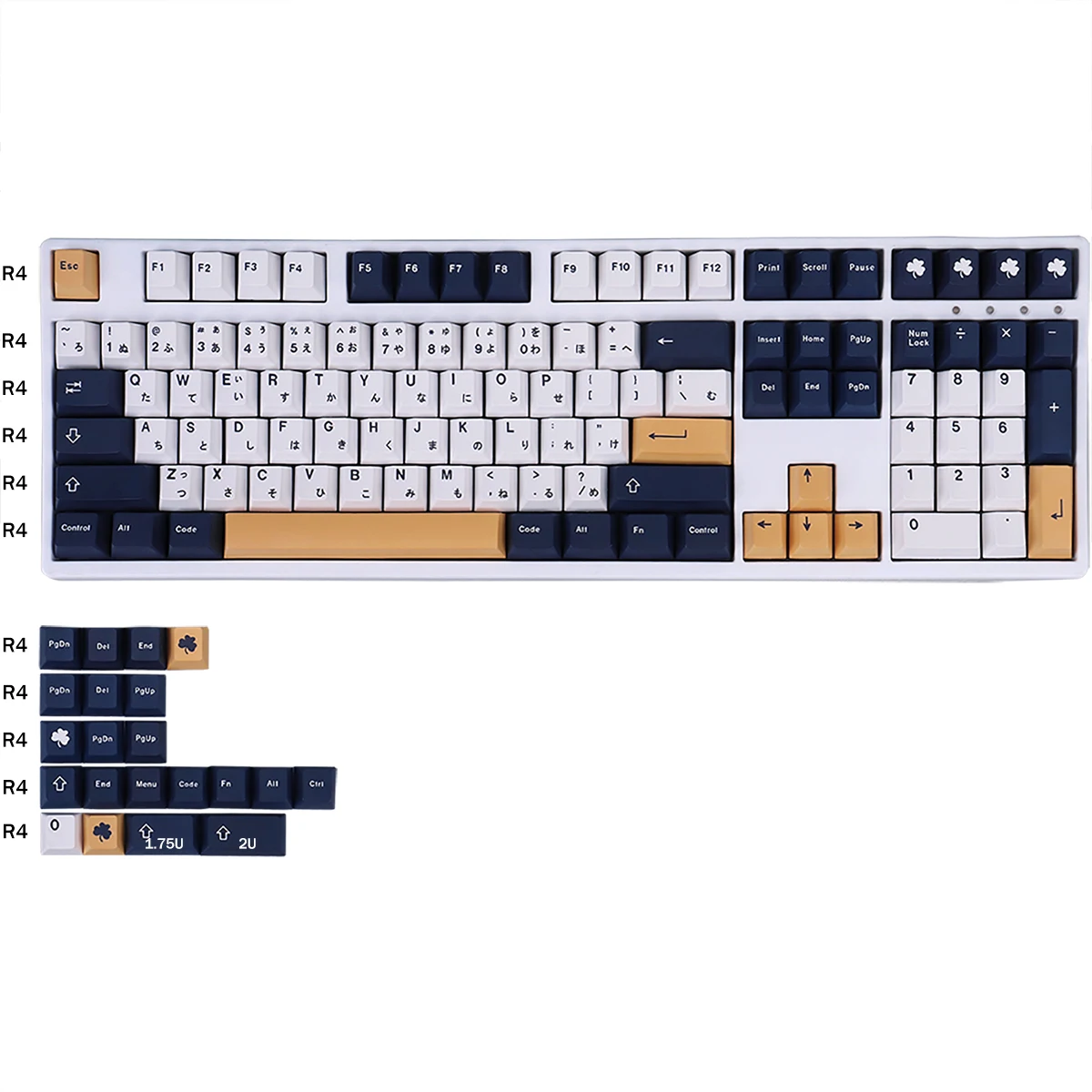 

129 Key Clover Blue and White Keycaps English/Japanese Character Cherry Profile PBT Sublimation for Variety of Keyboards
