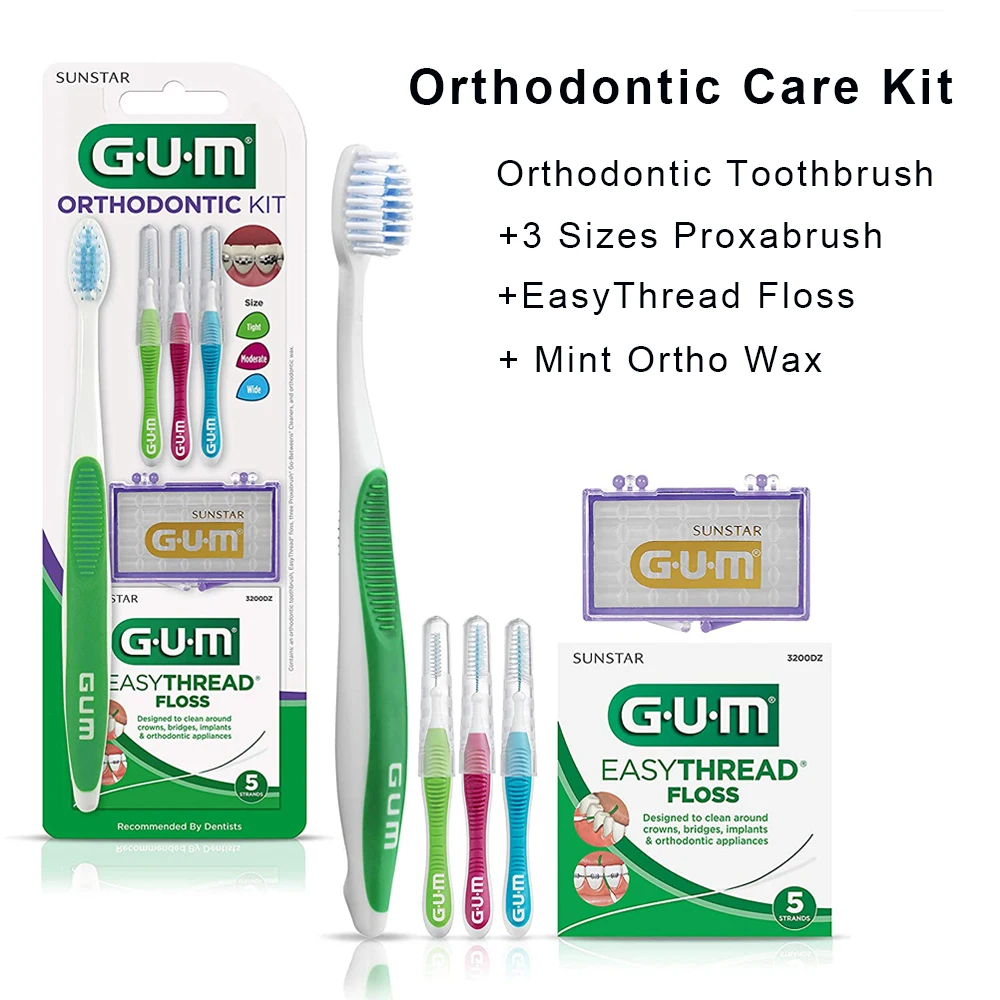Набор ортодонтических зубных щеток 124 3 Proxabrush EasyThread Floss and Mint Ortho Wax полный набор инструментов для ухода Sunstar