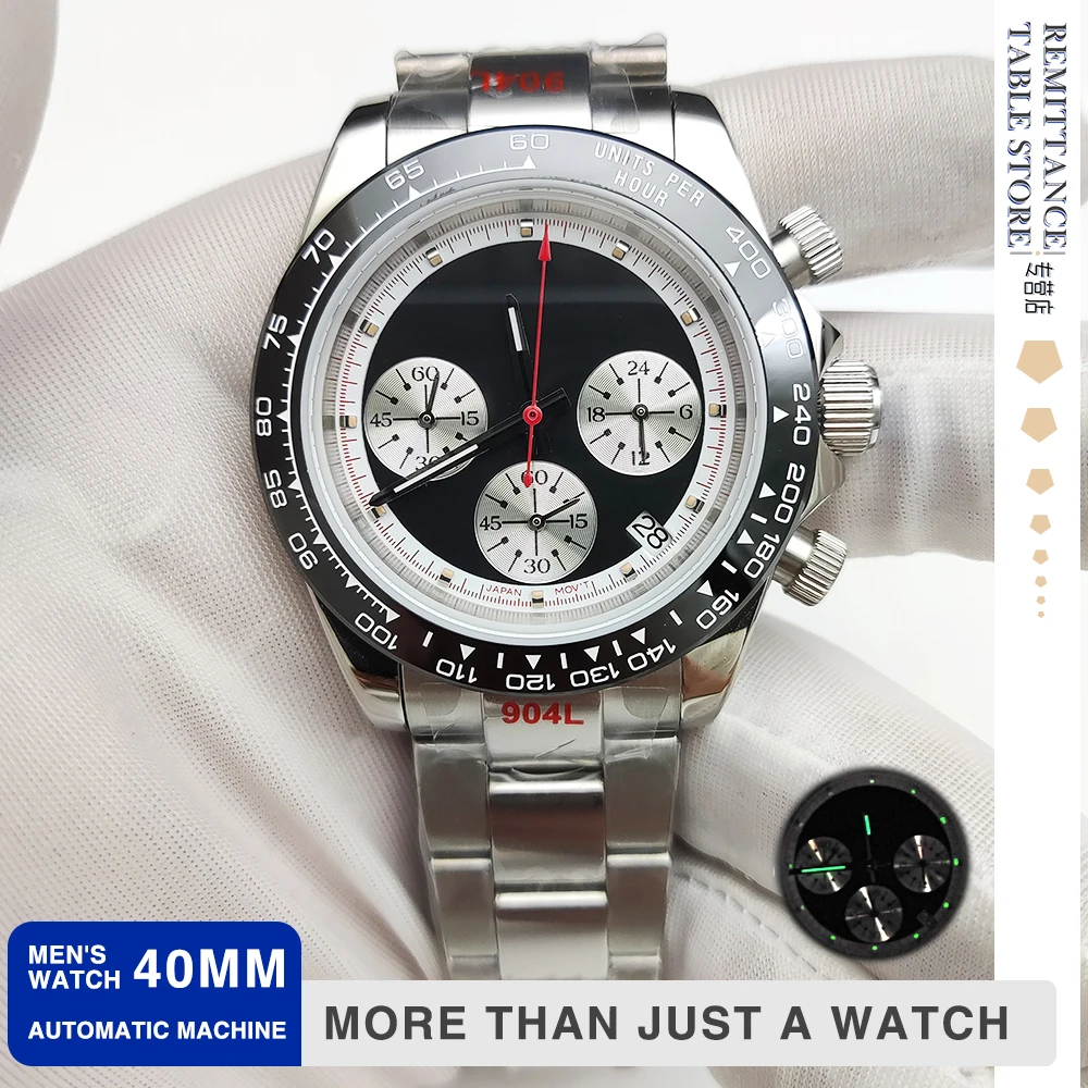 Fashion Business 40mm quartz chronograph Men's watch VK63 movement Sapphire crystal Panda dial chronograph clock
