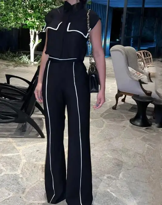 

Womens Two Piece Sets Outfit New Fashion 2023 Summer Casual Sexy Elegant Solid Sleeveless Top Loose Pants Set
