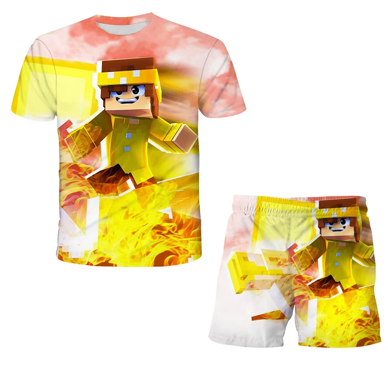 

2022 New My world Children's Clothing, Explosion Model Cartoon 3D Print Boys and Girls T-shirt Set, Free Shipping