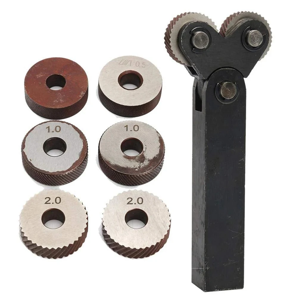 

7pcs/set Dual Wheel Knurling Tool Kit 0.5/1/2mm Non-Slip For Processing Work Piece Surface Pattern Power Tool Accessories