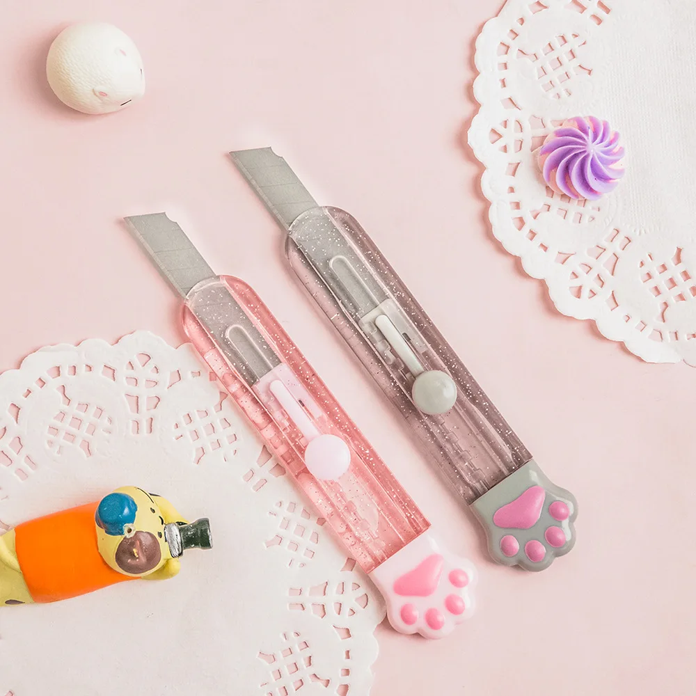 

Kawaii Transparent Cat Paw Art Utility Knife Express Box Knife Paper Cutter Craft Wrapping Refillable Blade Stationery Supplies