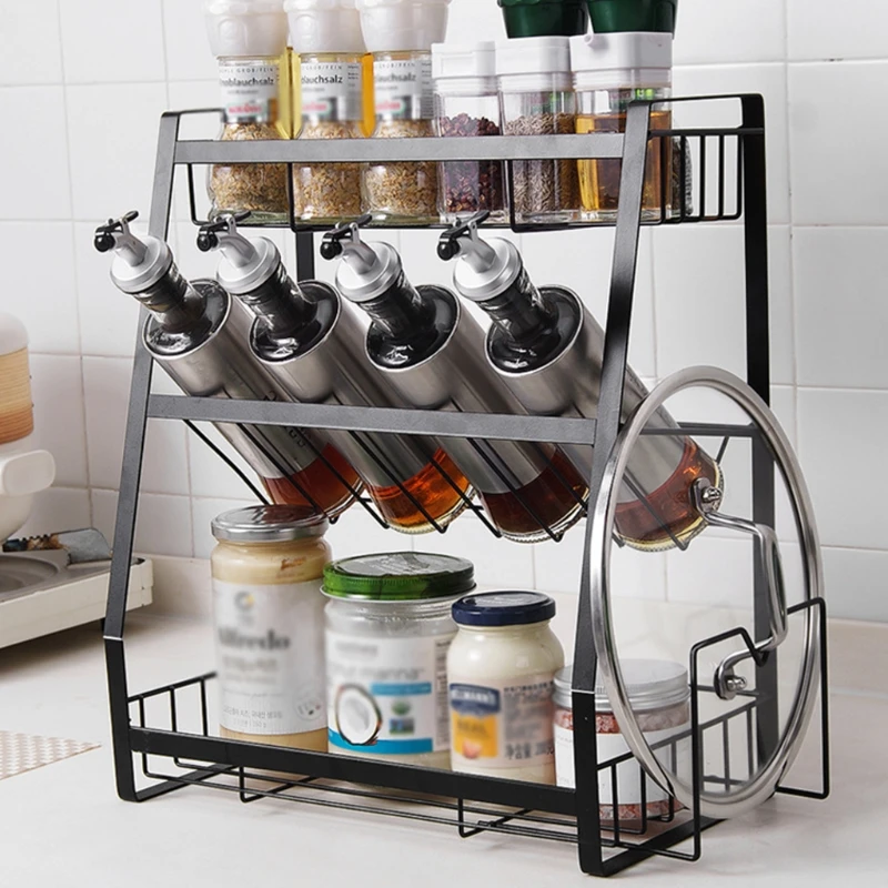 

Three-Layer Spice Rack Kitchen Supplies, Kitchenware Iron Table Top Assembly Organizer for Cutting Board Tableware Etc