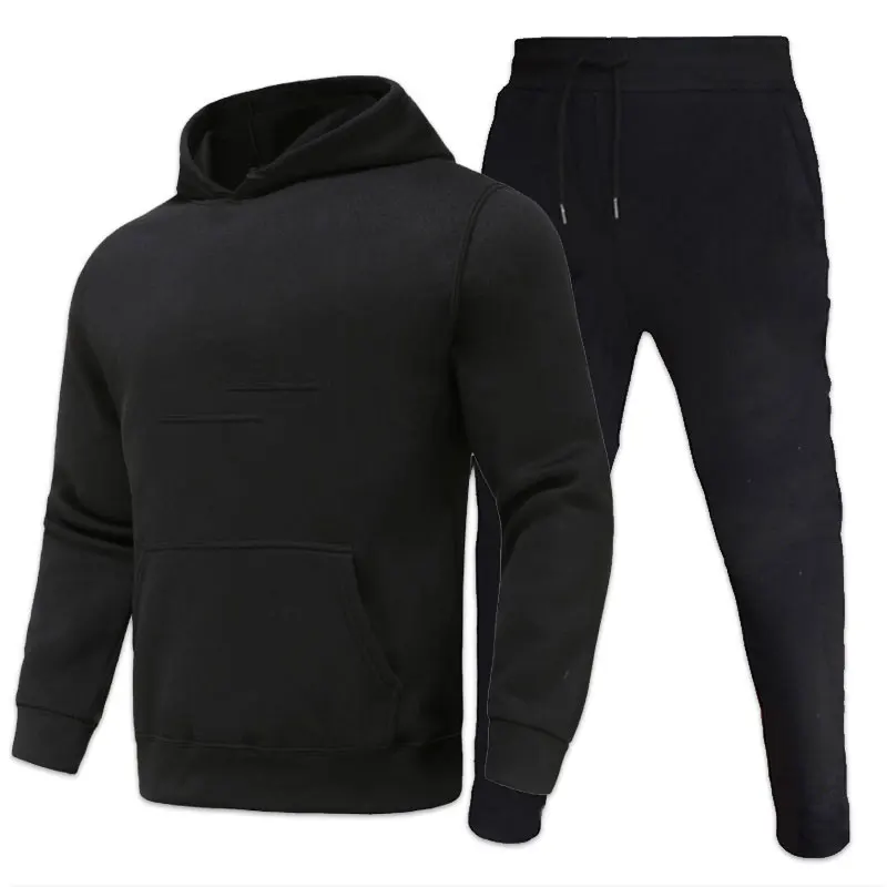 New winter two-piece men's/women's sports suit loose sports solid color printed pullover suit hooded sweater set