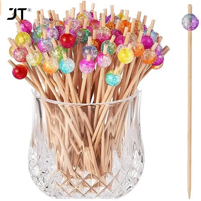 

100Pcs Colorful Beads Bamboo Fruit Sticks for Cocktail Decoration Salad Snack Sandwich Buffet Toothpicks Wedding Party Supply