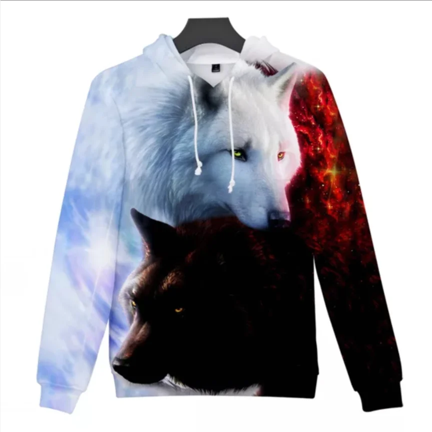 

New Wolf 3D Sweatshirt Men Women Fashion Tops Warm Autumn Winter Oversized Hooded Pullover Hip Hop Sweatshirt