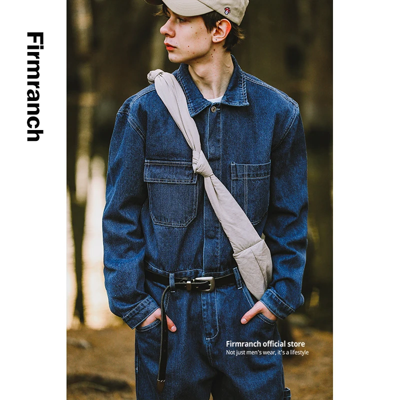 Firmranch Spring Autumn Baggy Cargo Jeans Jumpsuit For Men Women Classic Jacket With Pants One Piece Catsuits Working Coverall