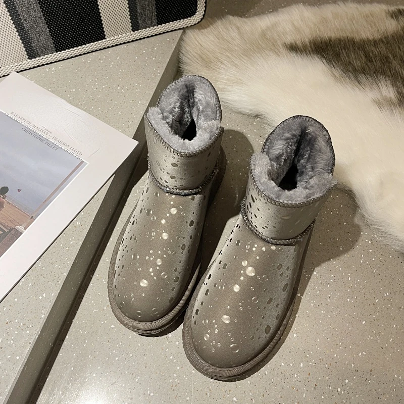 

New Winter Waterproof Warm Rubber Sole Plush Women's Boots Ankle Snow Boots Slip-on Cotton Trendy Furry PU Casual Shoes