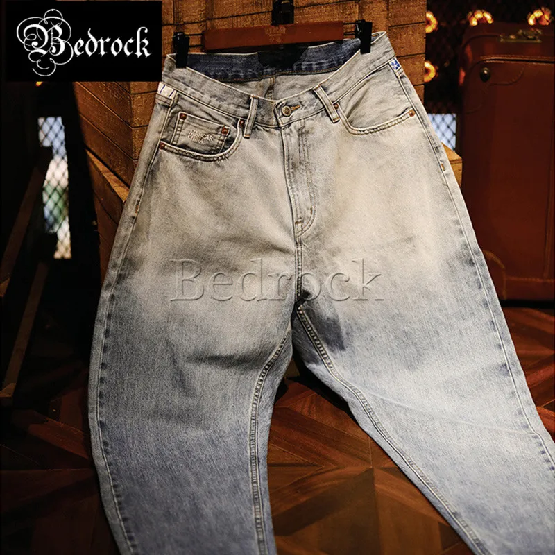 MBBCAR 14.5oz Amekaji loose pencil pants for men fixed color one wash selvdge raw denim original white blue gradient jeans 7372
