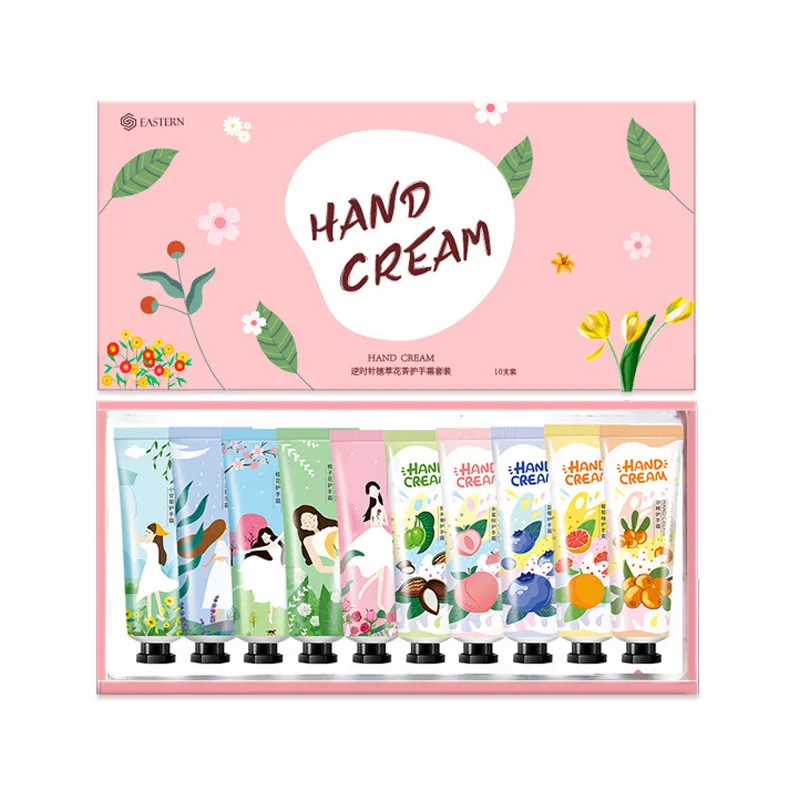 10pcs Boxed Hand Cream Sets Floral Fragrance Fruits Series Hands Skin Moisturizing Anti Crack Hand Lotion For Men And Women