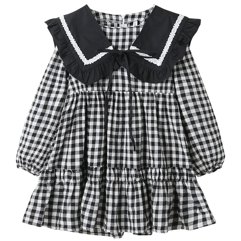 

4 To 14 Years Kids and Teen Girls Plaid Princess Dress Spring 2022 New Fashion Loose Casual Patchwork Clothing Cotton, #1187