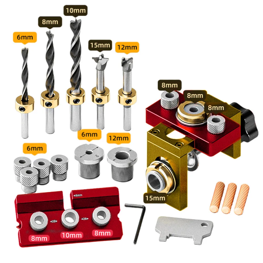 

Tool -adjustable Dowel Hole Kit Guide Aluminum Hole Doweling Punch Jig Locator Cabinet 3 Drill 1 Pocket In Woodworking Jig, Wood
