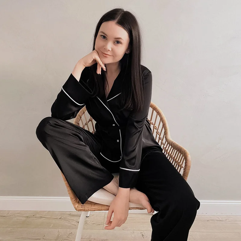 Women's Pajamas Solid Robes with Sashes 2 Piece Set Sleepwear Satin Loose Pajamas Casual Sleepwear Female Home Clother Suits