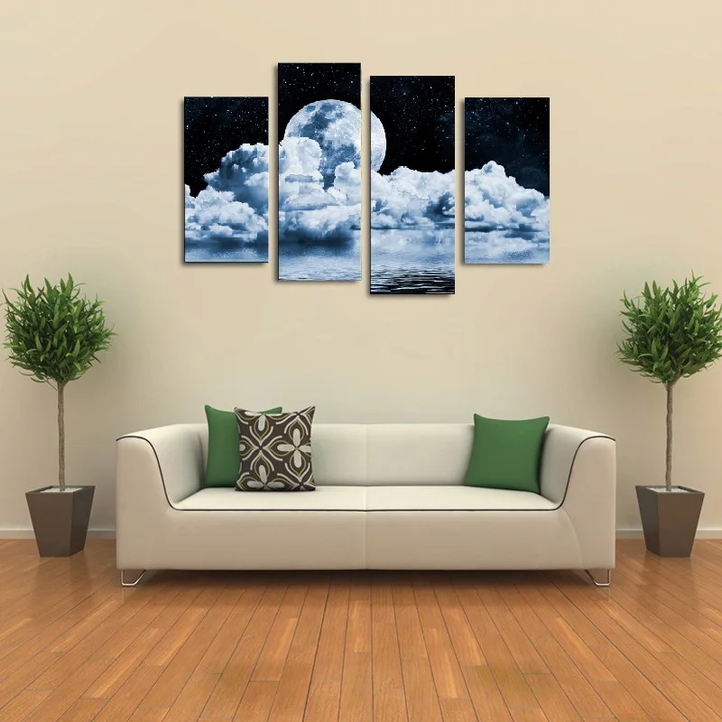 

Angel's Art 4pcs/Set Unframed Blue Ocean Moon Landscape Print Painting