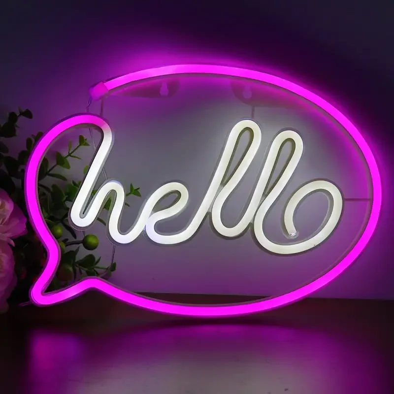 

HMTX 1pc Hello LED Wall-mounted Neon Sign Light For Home Room Party Bar Decoration