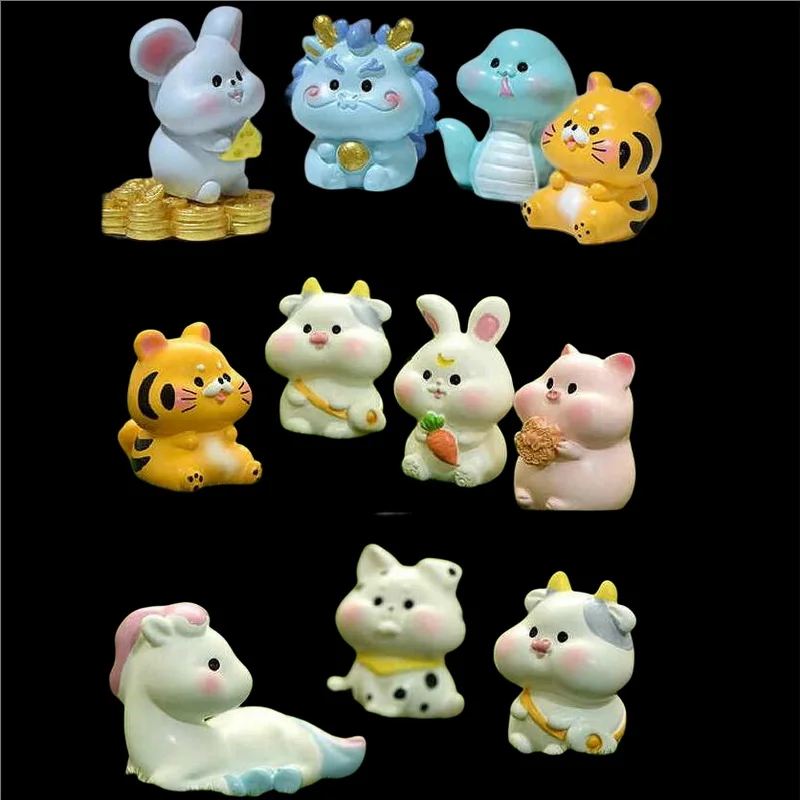 

Chinese 12 Zodiac Colorful Resin Animal Home Decoration Miniature Figurines Ornaments Room Decor Decoration Crafts 12pcs/Lot
