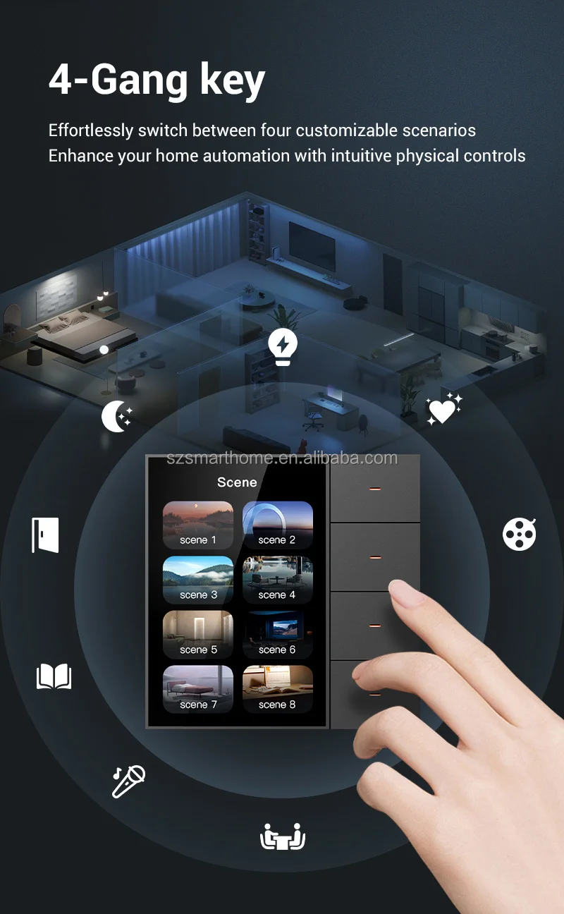 Хит продаж: 4-клавишный сенсорный настенный выключатель Zigbee Smart Life для умного дома, прочный, современный, с управлением через приложение, совместим с умным домом, модель F3 P (art.: 3920db7dc2dea) - 3920db7dc2dea
