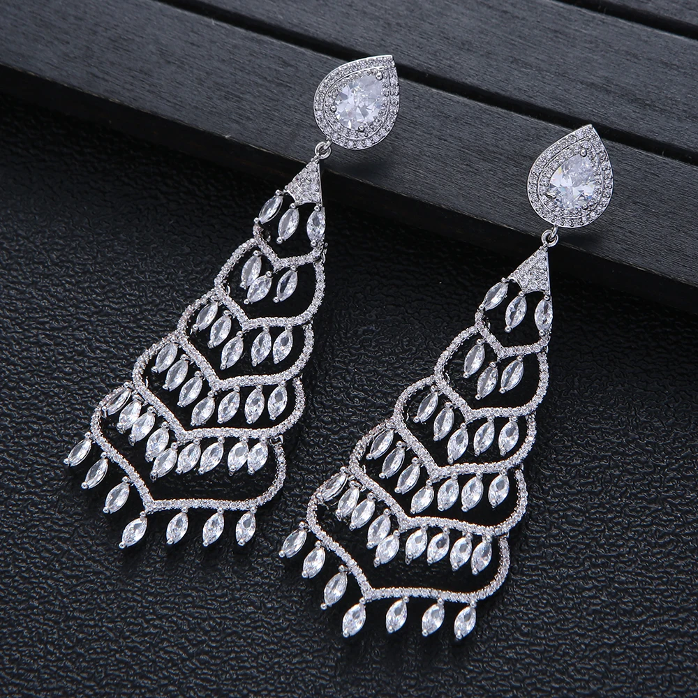 

Luxury Geometry Drop Earrings For Women Wedding Cubic Zirconia Dubai Bridal Tassels Earring Jewelry Accessories E10269