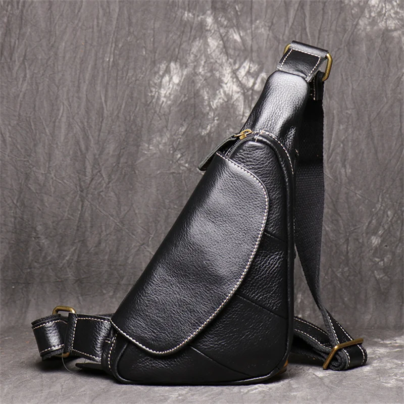 New Genuine Leather Men's Chest Bag Top Cowhide Leisure Outdoor Crossbody Bag Korean Style Shoulder Bag Messenger Bag 018
