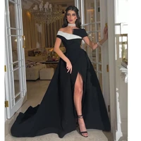 elegant evening dresses saudi arabia long train black and white for party prom gowns with high split women dress elegant