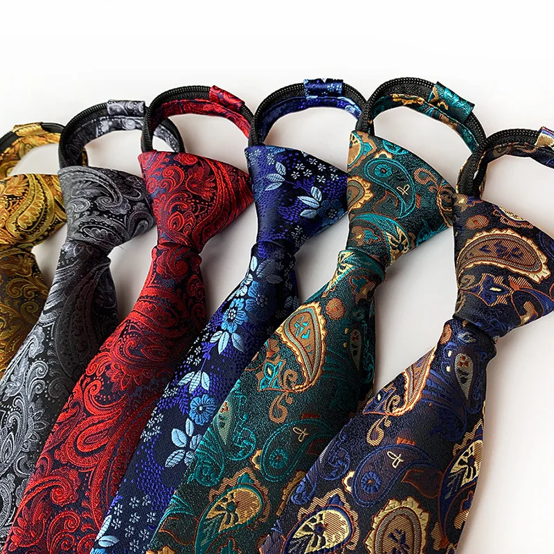 

8 cm Men's Pre-tied Neck Ties Fashion Paisley Floral Plaids Necktie High Quality Elastic Zipper Ties for Men