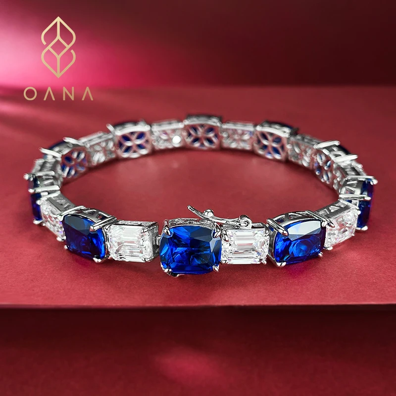 

OANA 925 Silver Royal Blue Full Diamond Bracelet for Ladies Fashionable and Elegant Temperament Rich Woman Jewelry Free Shipping