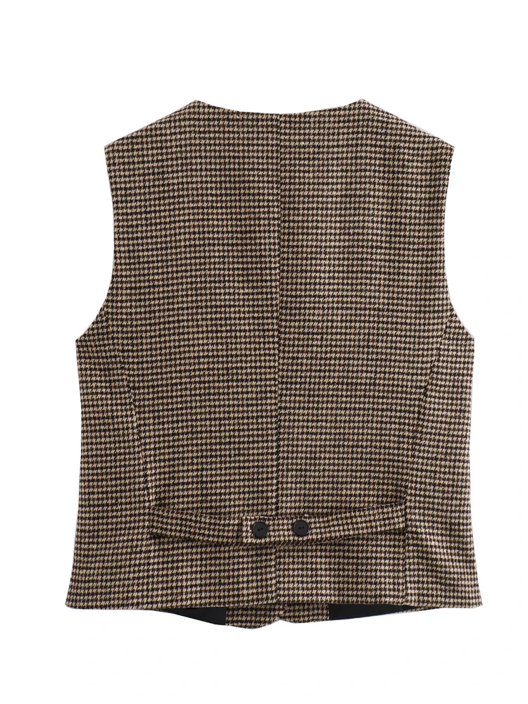 Женский клетчатый укороченный жилет KAOPU ZA винтажный Топ без рукавов с V-образным