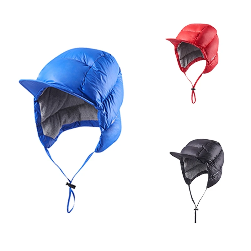 

RIMIX Duck Down Hat Soft Fleece Ultralight Thermal Waterproof Warm with Earflap and Brim for Cycling Hiking Cold Weather