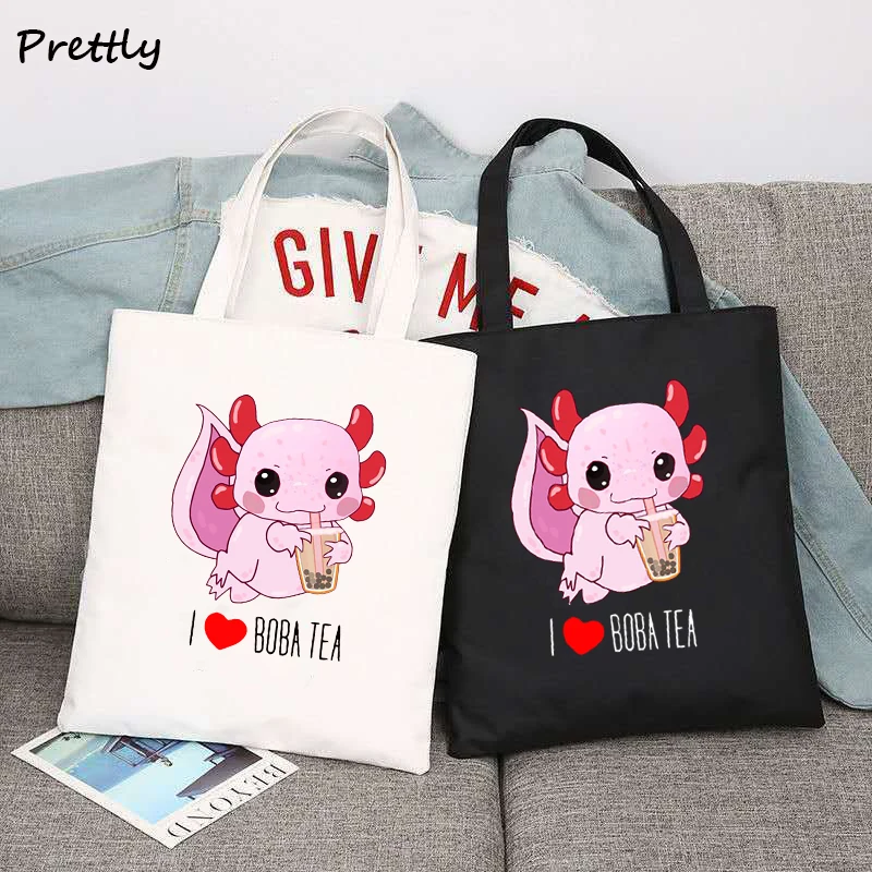 

Симпатичная Kawaii Boba Loltl Axolotl Питьевая чайная Холщовая Сумка-тоут сумка для покупок женские многоразовые ручные сумки женские сумки