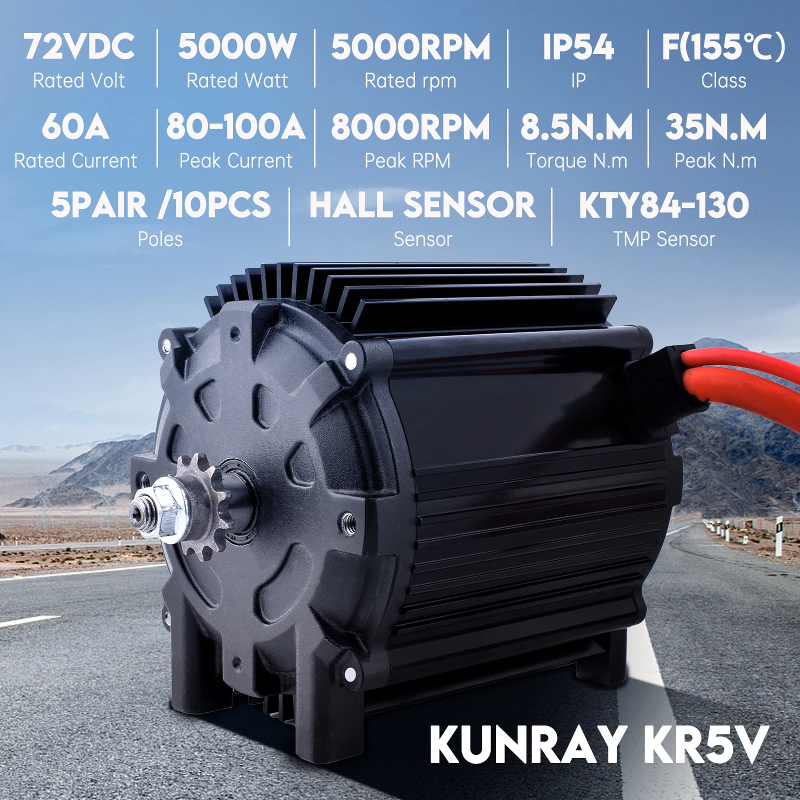 Фото Лидер продаж KR5V V2 Kunray 72 В 5000 Вт, обновленный двигатель для электрического мотоцикла, бесщеточный двигатель с температурой, картинг, пиковый ток 80A-10 №4