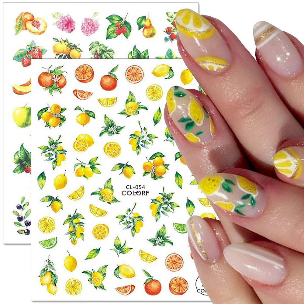 Summer Fruit Nail Stickers Lemon Strawberry Watermelon Avocado Nail Decals Flower Leaf Slider Nail Design Nail Art Decoration