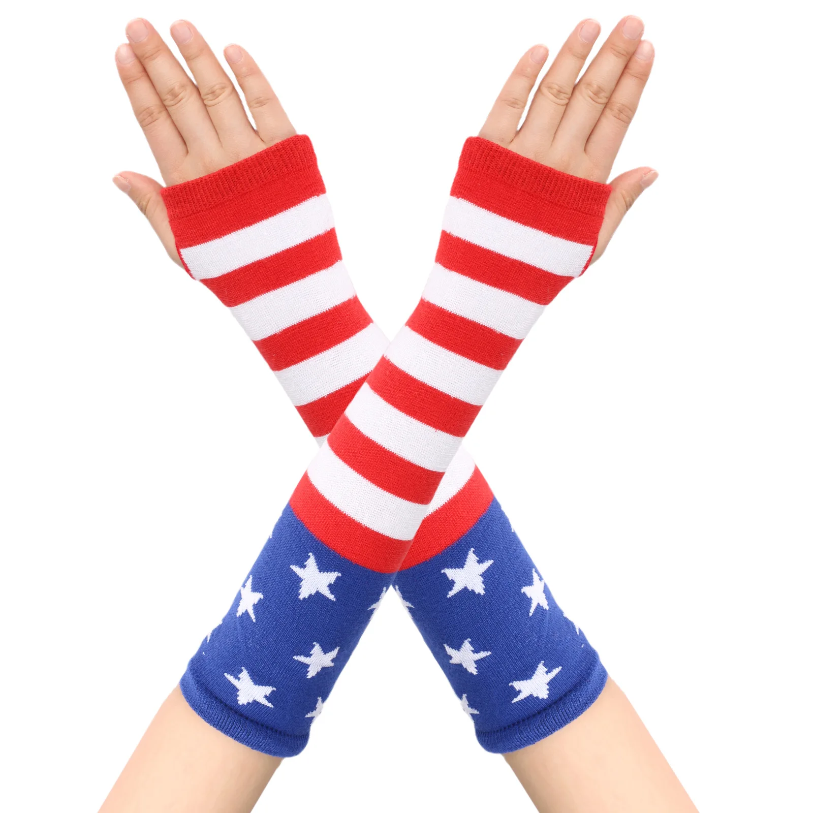 

Stripes Flag Women Sleeves Long Gloves Five-Pointed Star Fashion Sleeves Men Knitted Arm Cover Winter Spring Warmer Wrist Cover