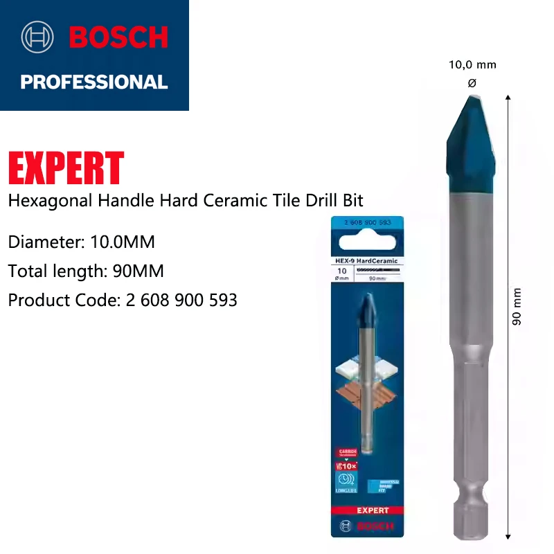 BOSCH EXPERT HEX-9 сверла для стекла