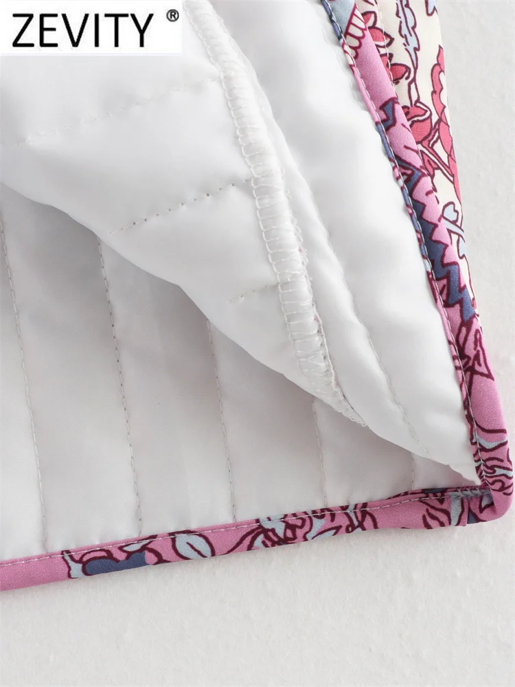 Женская приталенная куртка в винтажном стиле Zevity 2024 модель с цветочным принтом и