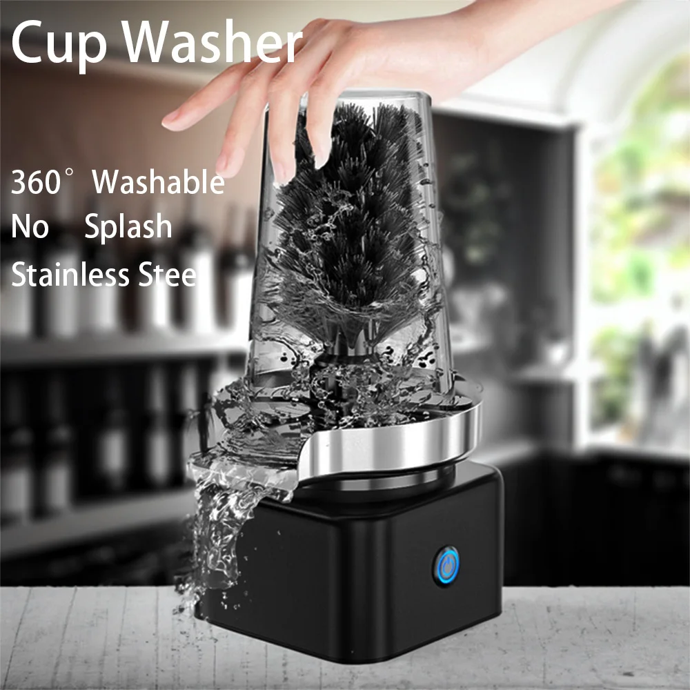 Automatic Glass Rinser Powerful Cup Washer for Kitchen Sink Stainless Steel Baby Bottle Cleaner Cup Washer for Sink with Brush