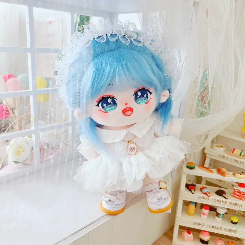

3pc/set White Princess Dress Headband Necklace Doll Clothes for 20cm Kpop Plush Dolls Outfit Toys Doll's Accessories Cos Suit