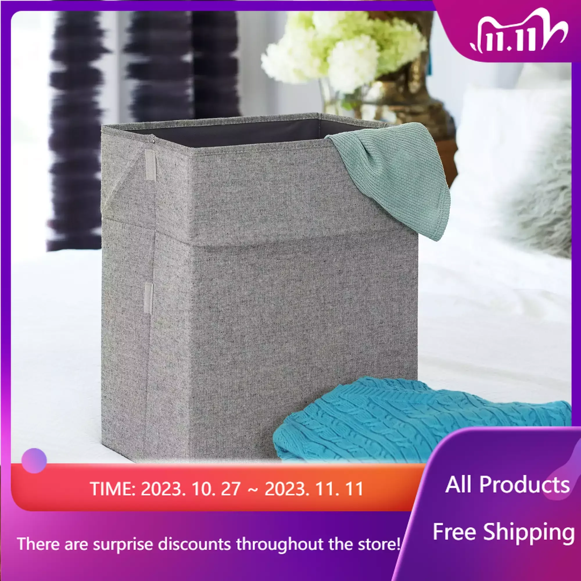 

Expandable Fabric Storage Bin, Gray, Tall