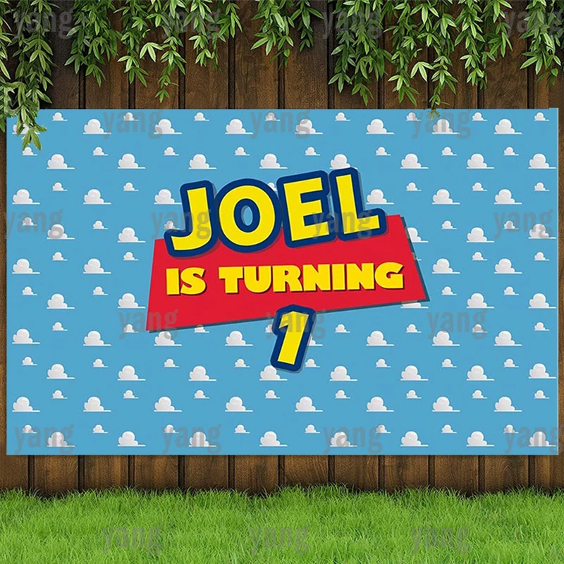 

Disney Cartoon Toy Story Blue Sky Happy Birthday Party Backdrop Baby Shower Decorations Supplies Photography Studio Photo Booth