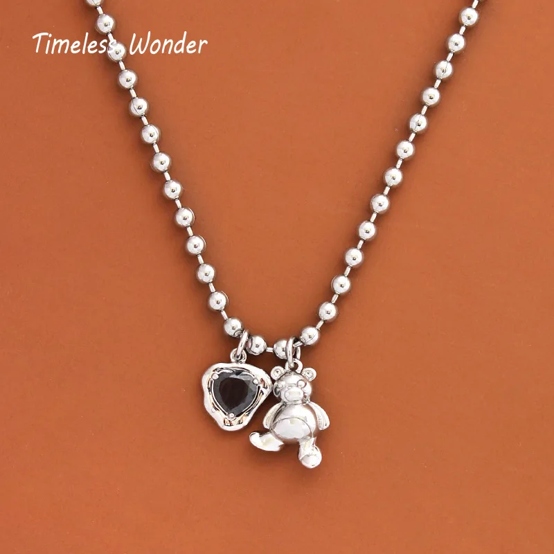 

Timeless Wonder Cute Beaded Chains Bear Charm Necklace Women Designer Jewelry Gothic Korean Gift Runway Trendy Rare Japan 6632