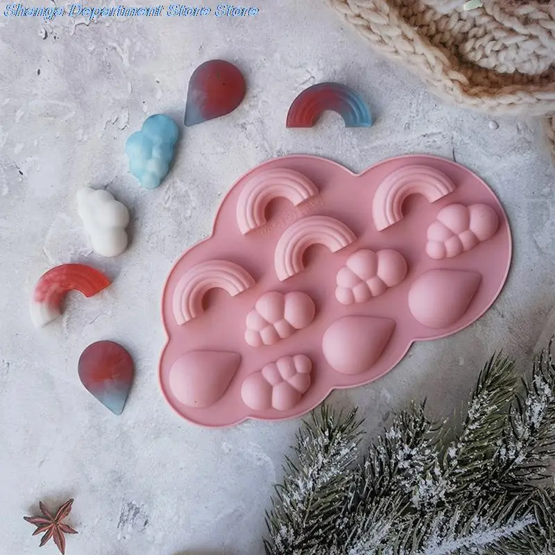 

Creative 11 Grid Cartoon Cloud Rainy Water Drop Cake Rainbow Decoration Mold Silicone Baking Tool Pudding Chocolate Mold