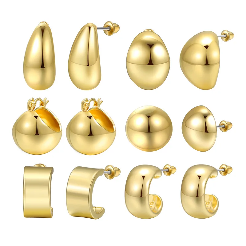 

Tear-Drop Bottega Earrings Women's Chunky Gold Hoop C-Earring Lightweight Hollow Open Eardrop Statement Hypoallergenic Ear Studs