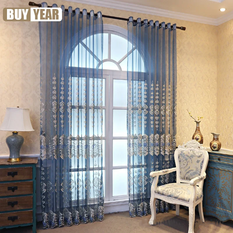 Европейские пасторальные вышитые тюлевые занавески для гостиной спальни