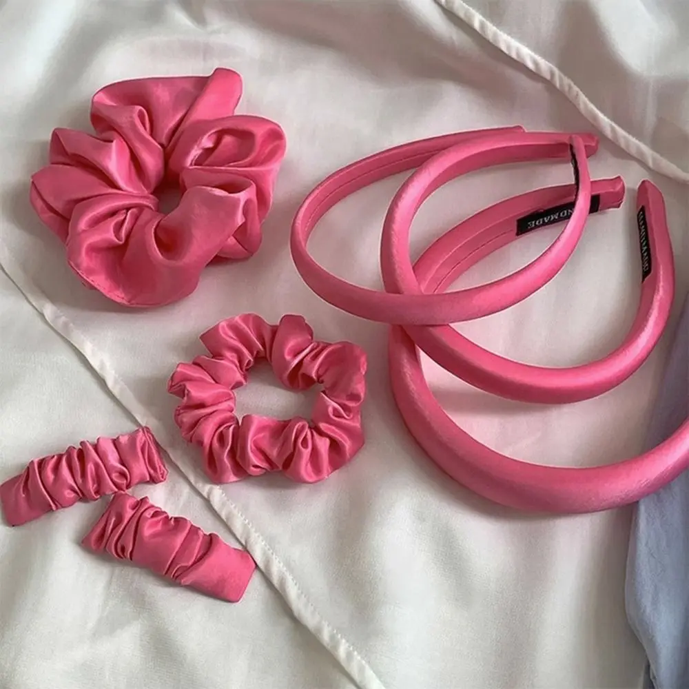 

Hair Clip Pink Headband Scrunchies Korean Style Rose Red Necklace Silk Satin Hair Rope Ponytail Holder
