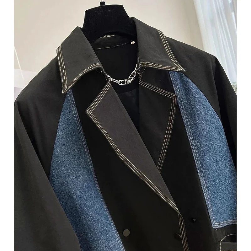 Куртка женская джинсовая с длинным рукавом блейзер свободного покроя из денима